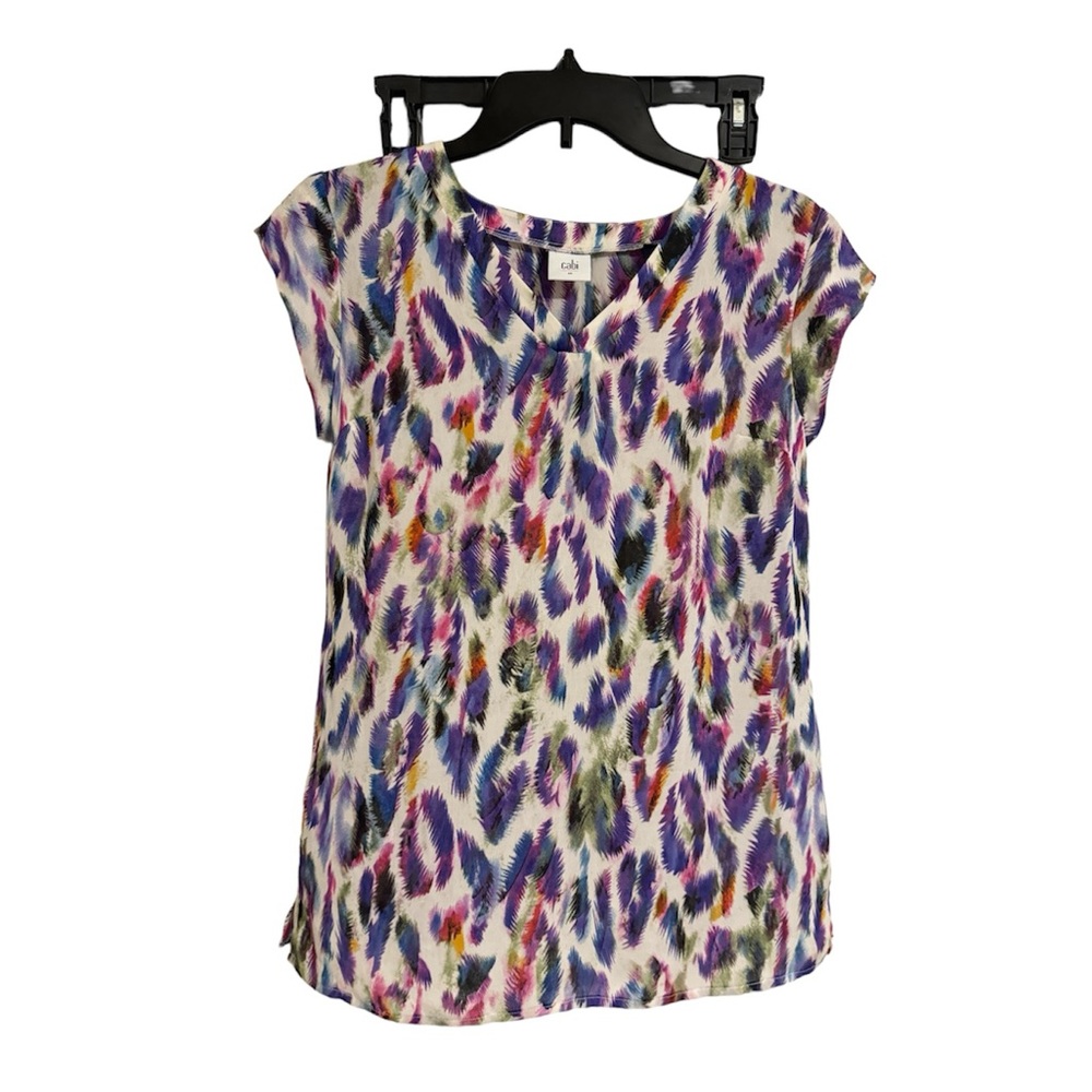 CABI Cheetah Print Colorful Short Sleeve Blouse XS